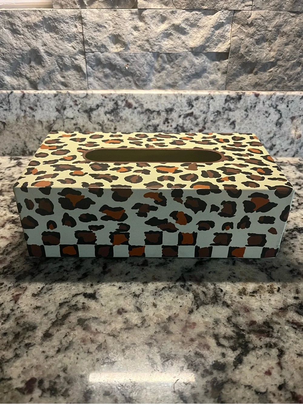 Mackenzie-Childs SERENGETI Standard Tissue Box Holder - Leopard Print. EUC.